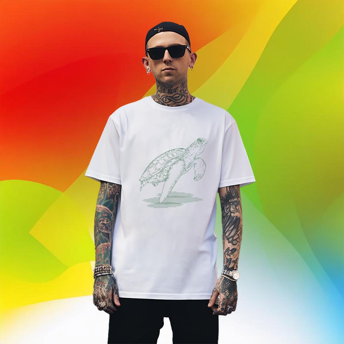 Popular Couples T Shirts Home Outdoor 230g Cotton Custom Cartoon O Neck Short Sleeves tortoise T-Shirts DIY Tops Tees