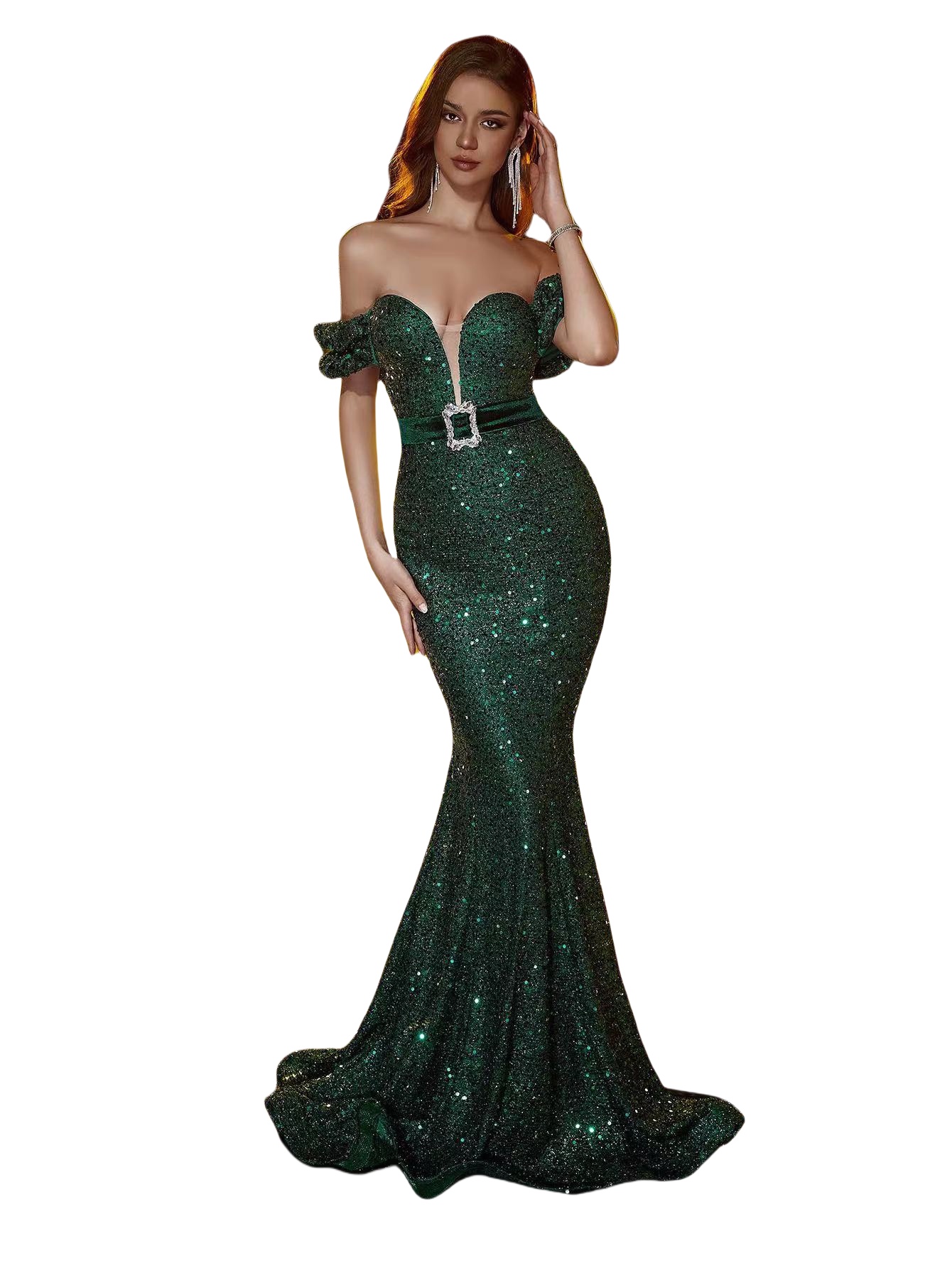 2024 Off shoulder Mermaid Prom Dress new luxury Elegant Stunning Long Ruffles Beaded Sequined Applique Beaded Custom Zipper Plus Size NewFormal Party 