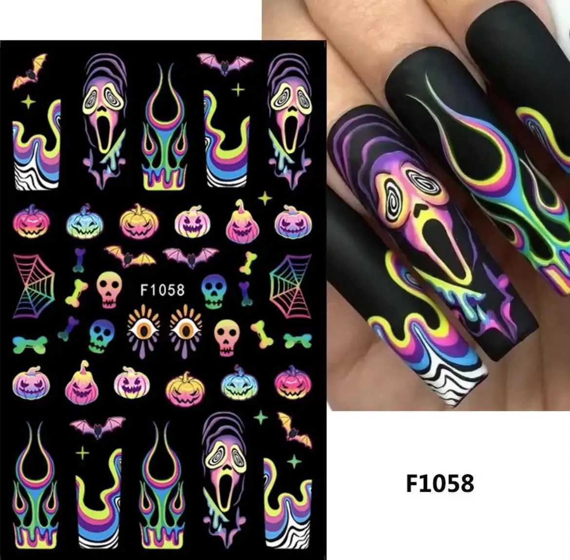 2024 New Halloween Nail Stickers Kawaii Cartoon Cat Nail Supplies Nail Decal Y2K Skull Bat Pumpkin Stickers For Nails DecorationXJ240814