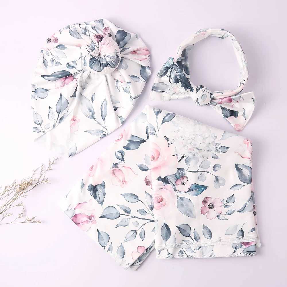 Ylsteed 3 Pieces Set Newborn Photography Wrap with Turban Hat Baby Swaddle Blanket Headband Set Newborn Receiving Blanket Y240815