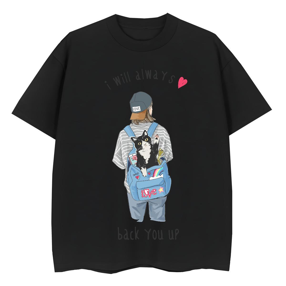 Cool Design T Shirts Men cat Pure Cotton Street Wear Custom Big Size 100% Cotton 230g Men Tops Tees 2024 Summer Top Tees