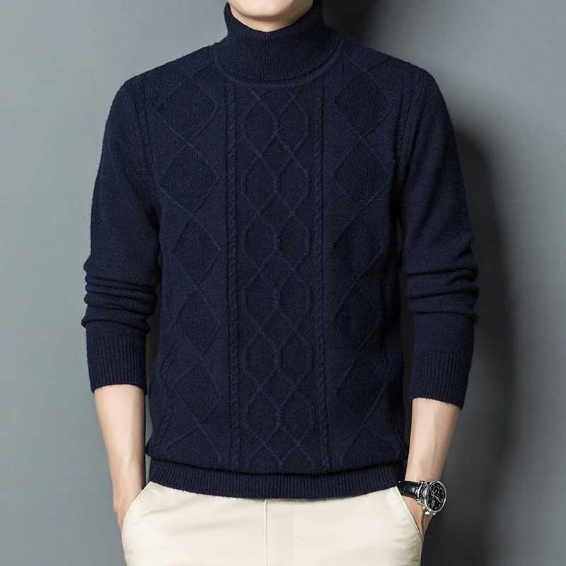 Mens Turtleneck Thicken Warm Classic Casual Vintage Bottom Pullover Knitted Sweater Man Jumper Christmas SweatersXJ240814