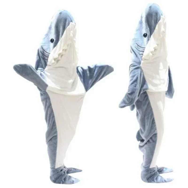 Cartoon Sleeping Bag for Children and Adults Shark Blanket Soft Cozy Fabric Mermaid Shawl Wearable Tiburon Pajamas Gift Y240815