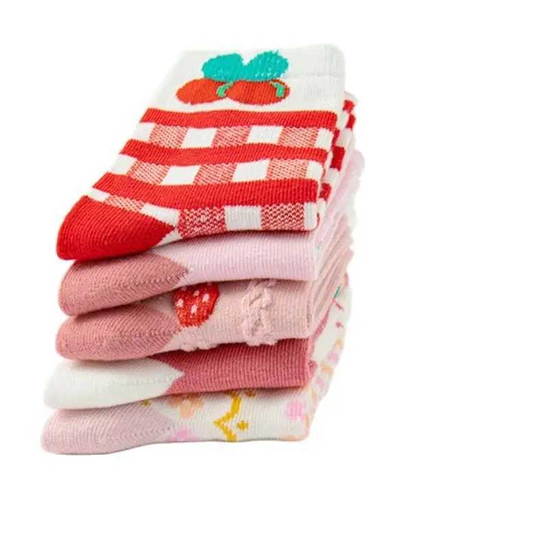 5 pairs of childrens cotton socks for girls fashionable spring girls cartoon socks for children aged 3-15 W240814