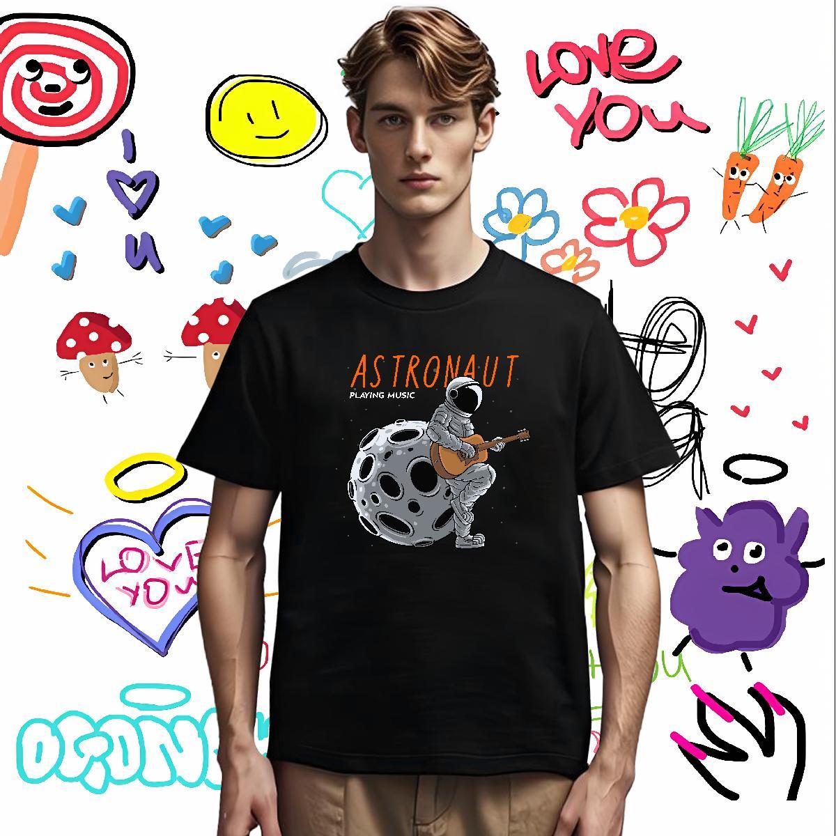 Men T Shirts 100% Cotton 230g cosmonaut Beach Pure Cotton Oversized 3XL 4XL Couples T Shirts 2024 New Cool Wear
