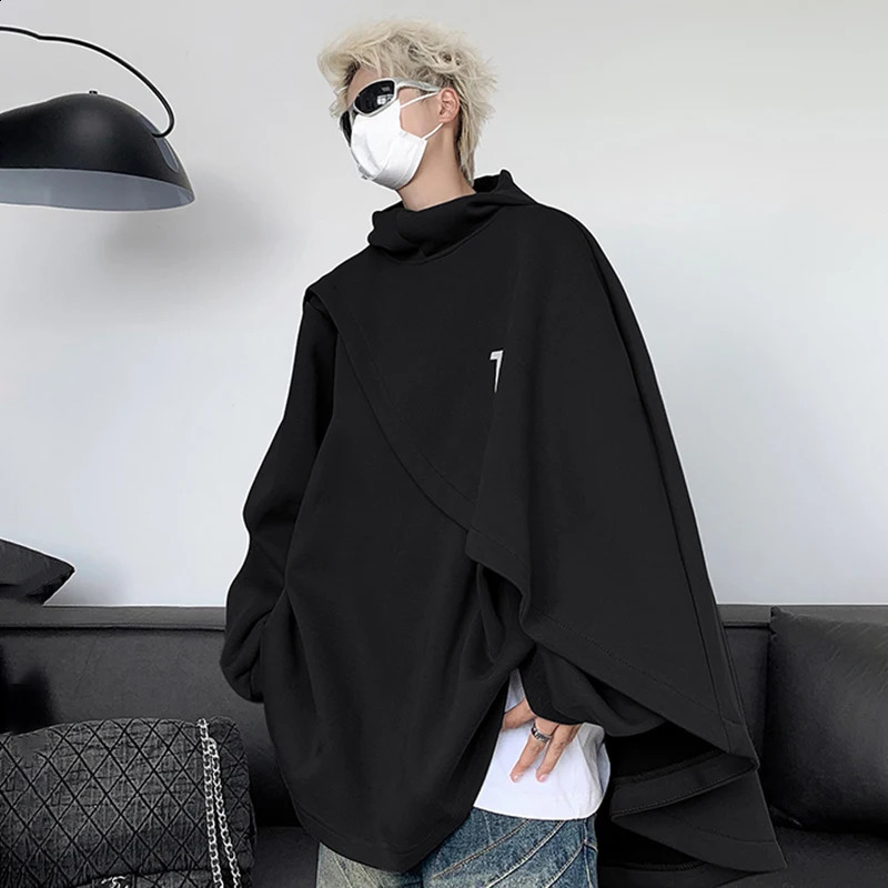 IEFB Dark Style Mens Sweatshoirt Hooded Solid Color Male Thickened Fleece Top Cape Fashion Men Hoodies 9C3660 240815