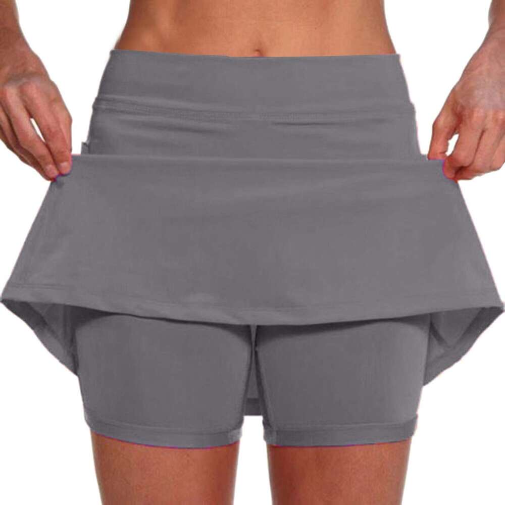 Casual Fiess High Waist Women Sports Running Tennis Golf Breathable Shorts Skirts Slim Knee-Length Bottoms with Pockets