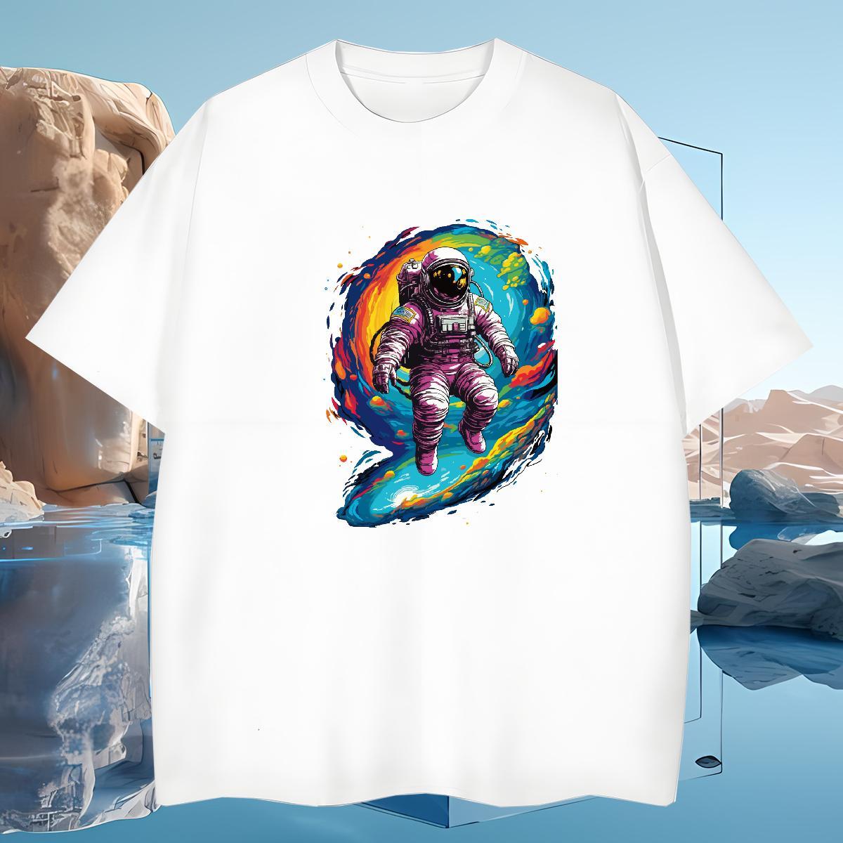 Men T Shirts 230g Cotton universe Street Wear Round Neck Short Sleeve Black White Tshirt for Man Woman 2024 Summer Popular Tops Tees