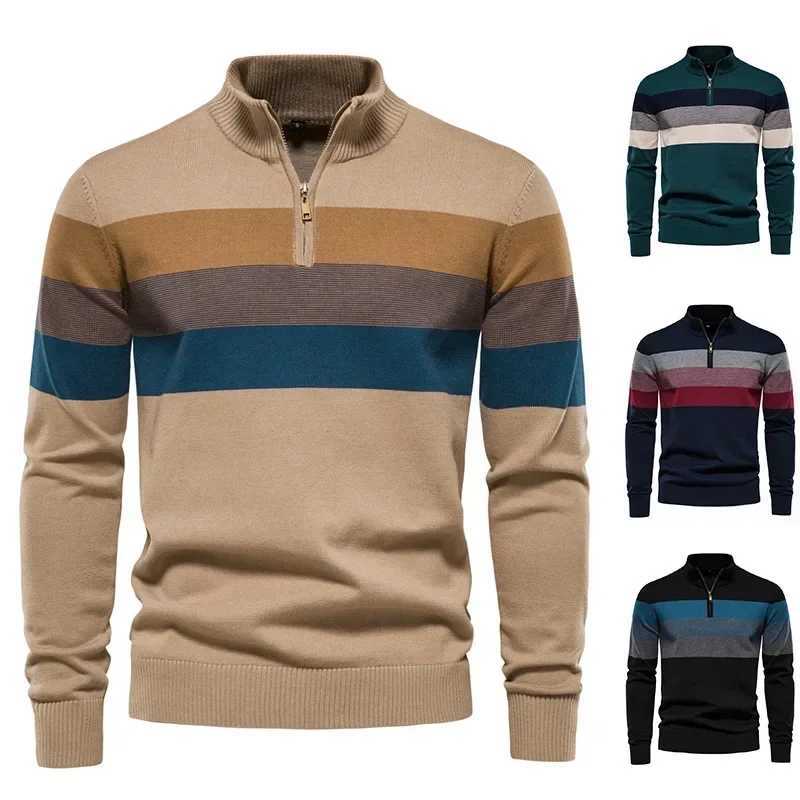 Autumn and Winter European and American Mens Standing Neck Sweater Pullover Slim Fit ElasticXJ240814
