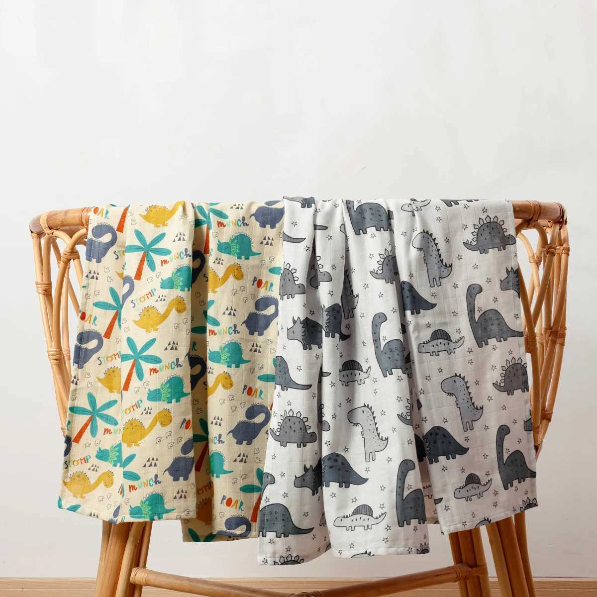 Happyflute 120*110CM Muslin Swaddle For Newborn Bamboo Cotton Summer Blanket Bed Comforter Cute Baby Blankets Y240815