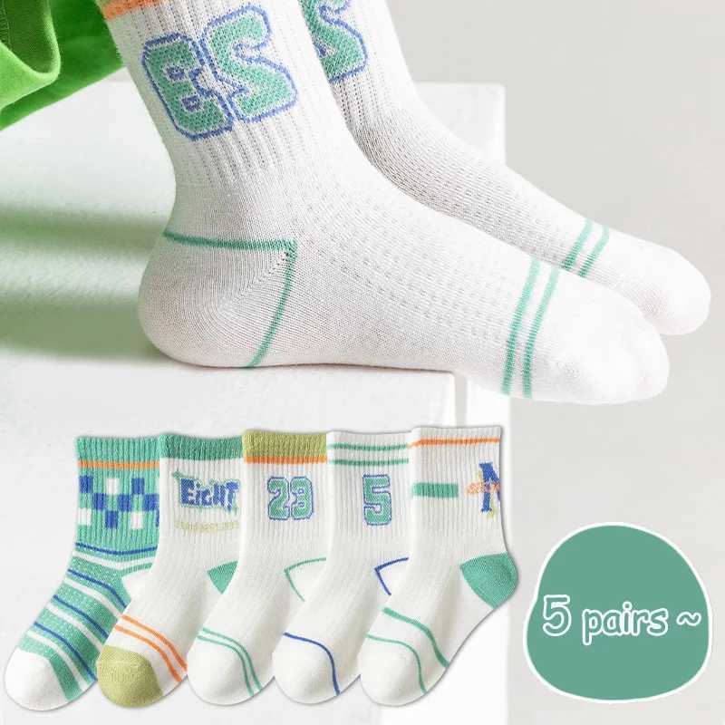 5 pairs of childrens socks girls mid tube socks large childrens boys socks summer fine mesh breathable cotton socks W240814