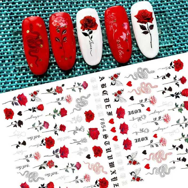 New Rose Flower 3D Nail Sticker Accesories Nail Art Decoration Self-pressing On Manicure Sticker Ladies Manicure Supplies DecalsXJ240814