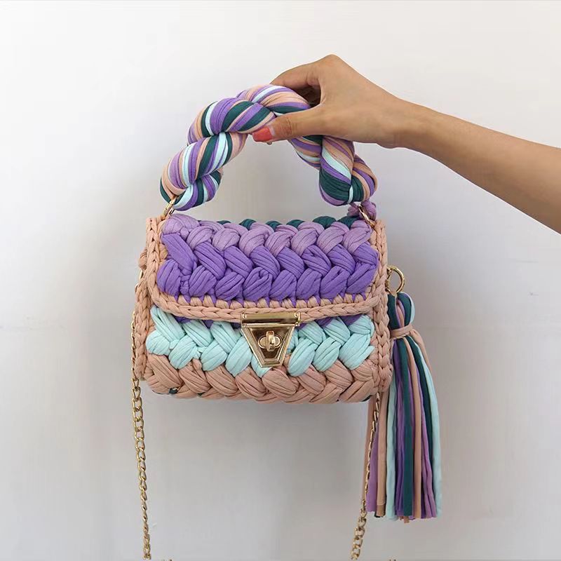 Designer Bags Lady Shoulder Bag Handmade Crochet Bag Woven Bag Fabric Strip Luxury Cross Body Designer Handbag Purses for Women Tote Bags