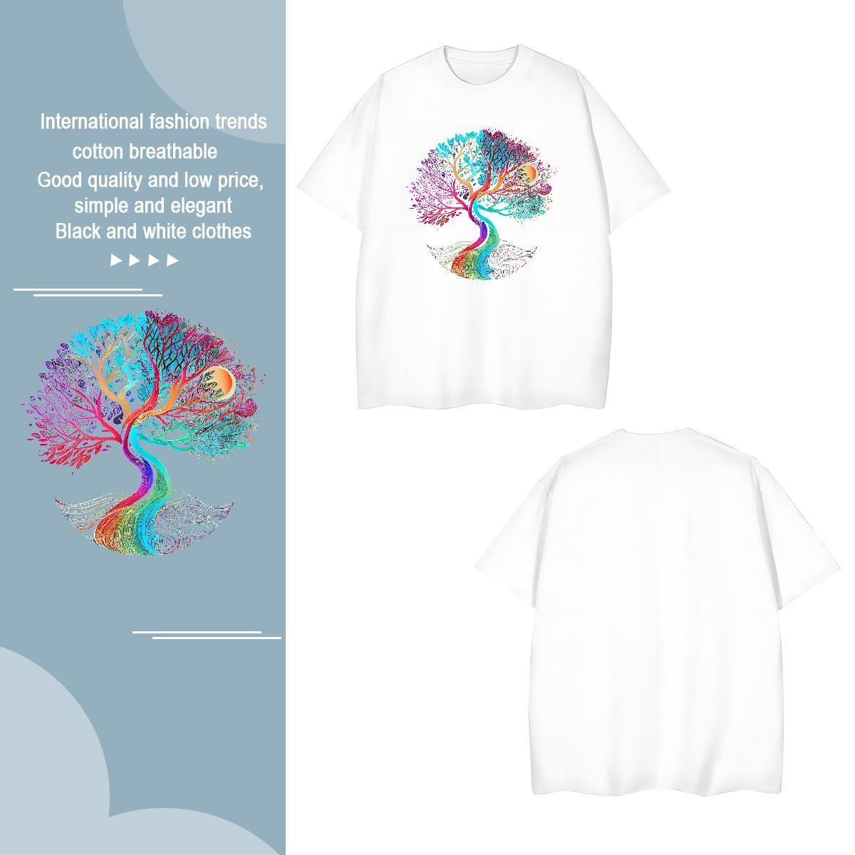 T Shirt For Man 230g Cotton tree Summer Casual Short Sleeve O-Neck White Plus Size Mens Tshirts Wholesale Soft Tee Shirt