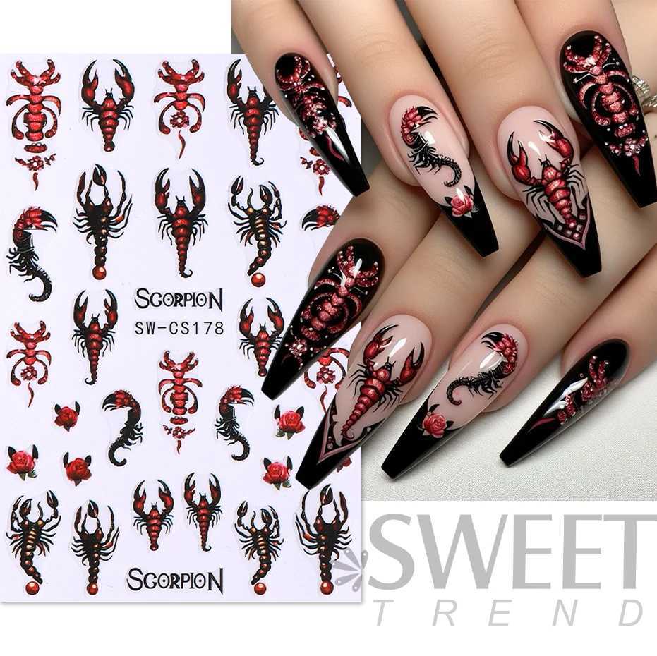 3D Autumn Pumpkin Nail Sticker Fall Leaf Slider Halloween Scorpion Cherry Spider Web Ghost Decal DIY Manicure Art Decoration TipXJ240814