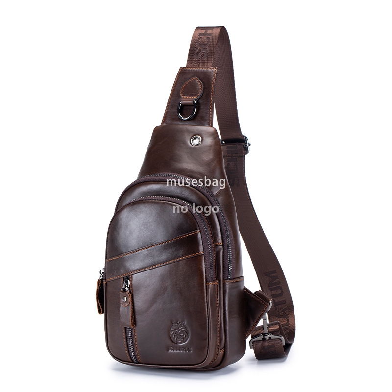 New high quality leather crossbody chest bag men's vintage senior head layer cowhide cross-border explosive men's front body bag