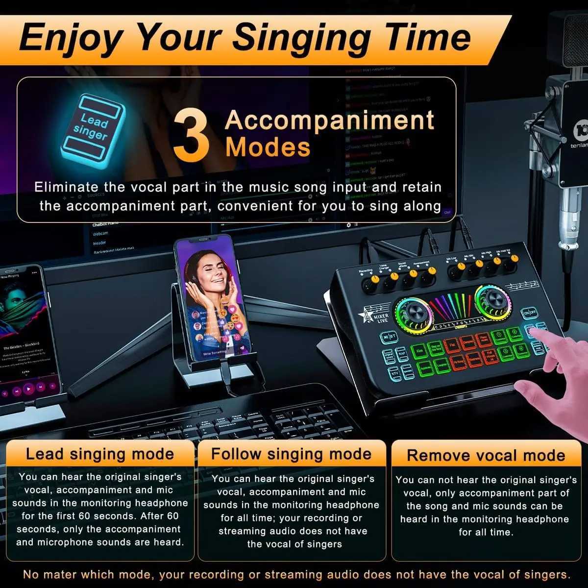 Game audio mixer streaming media mixer with audio interface BT soundboard voice converter sound card suitable for PC mobile live streaming B240815