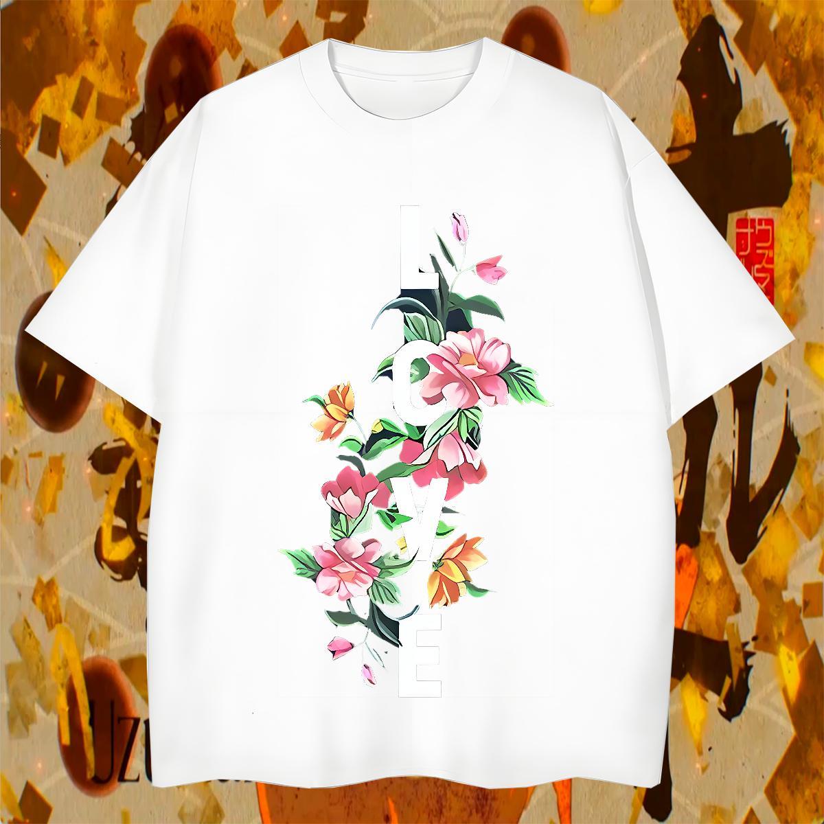 Cool Couples T Shirts Street wear Hip Hop 230g Pure Cotton DIY Printed Round Neck Short Sleeve flower T Shirts Men Customized Tee Shirt