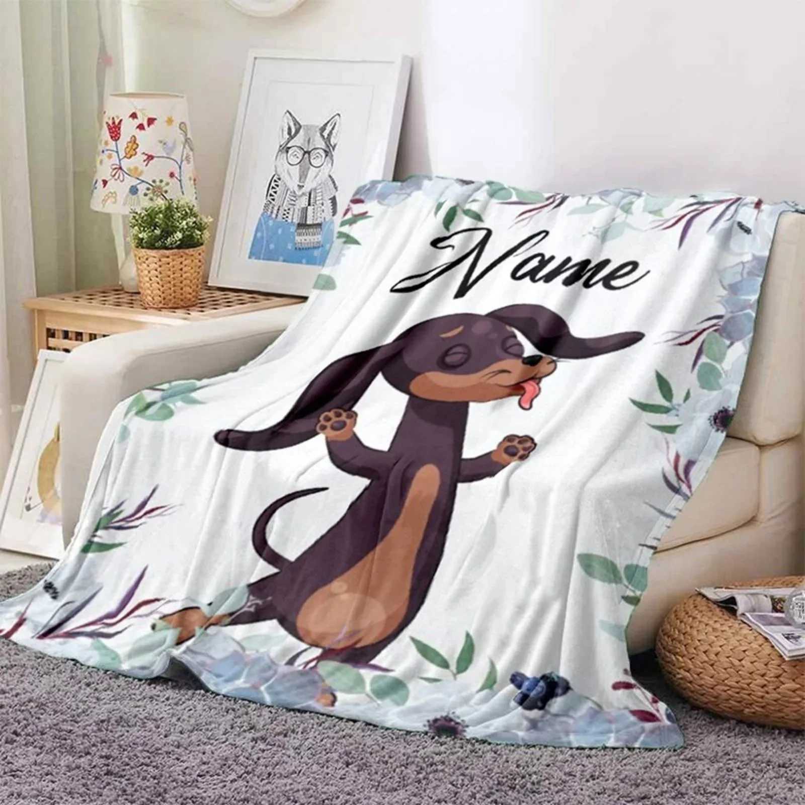 Custom Pet Name Blanket Warm Flannel Throw Blanket for Kids Adult Lightweight Soft Corgi Blankets for Bed Sofa Airplane 70x100cm Y240815