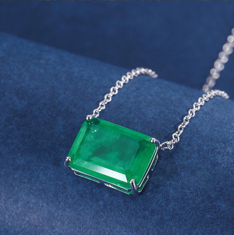Choucong Ins Top Sell Laddies Jewellery Square Pendant Solitaire 925 Sterling Silver Princess Cut Emerald Party Fashion Women Beach Clavicle Necklace 