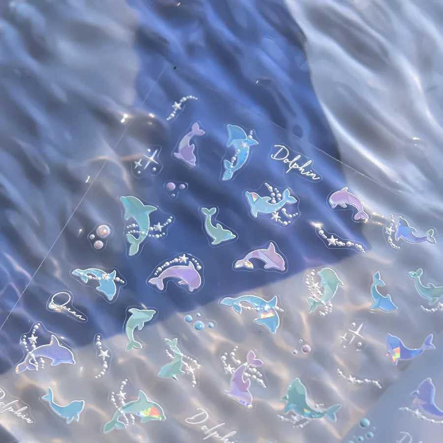 1 piece 5D shell light nail art sticker cute dreamy water bubble dolphin sticker hot stamping adhesive cute symbol nail stickerXJ240814
