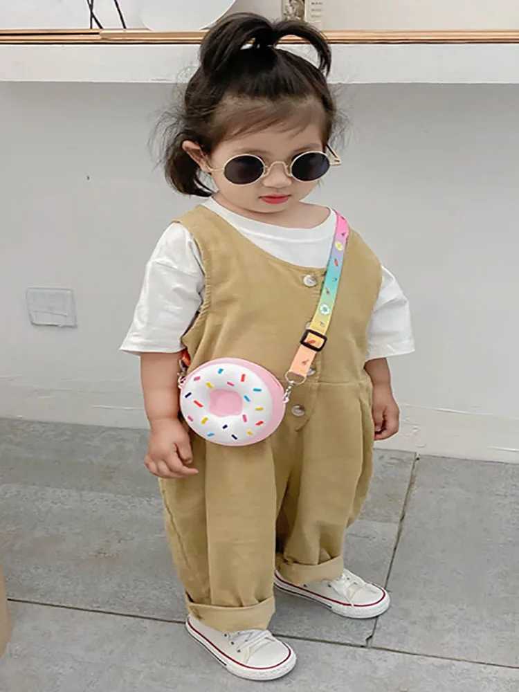 Girls donut cross bag childrens cute shoulder bag boys silicone mini coin wallet childrens rainbow messenger handbag W240813