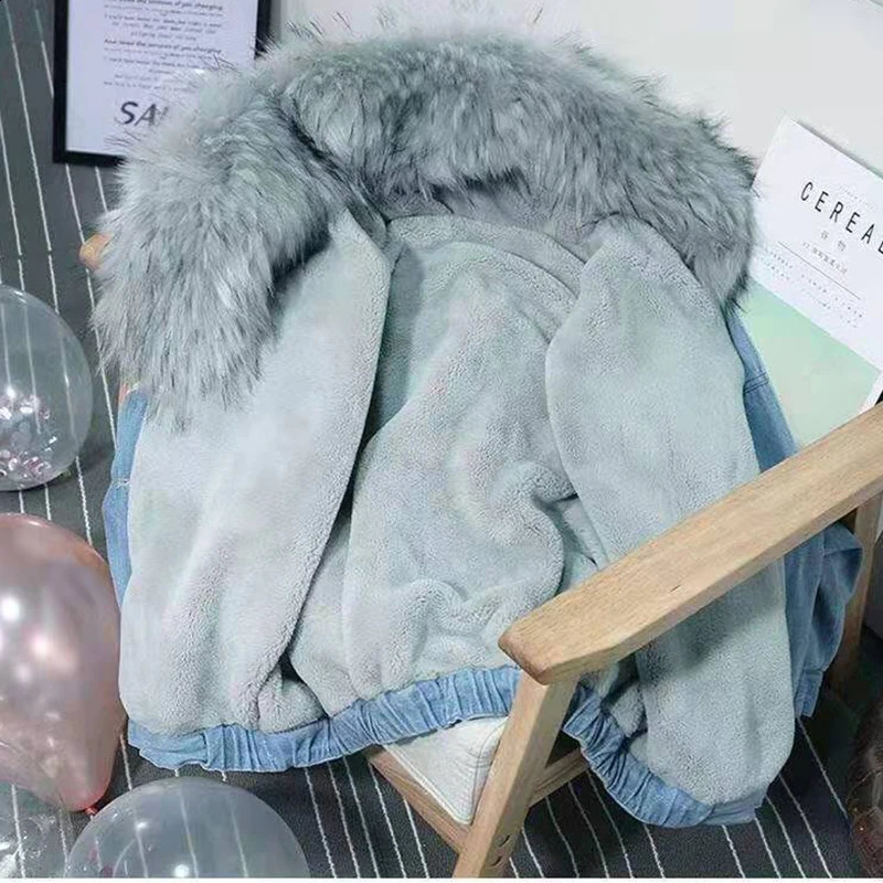 Gidyq Women Thick Warm Denim Jacket Korean Fashion Streetwear Fur Loose Coats Winter Female Casual Patchwork Hooded Outwear 240814