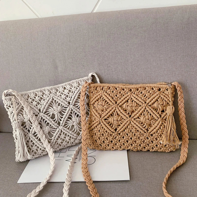 Women Woven Hollow Out Shoulder Bags Straw Summer Crossbody Beach Fashion Travel Handbag Female Multifunctional Messenger 240814