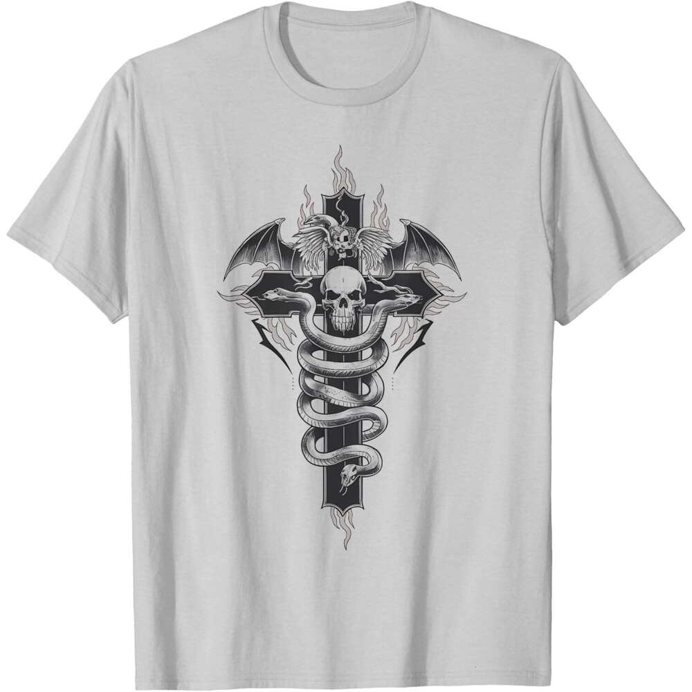 Halloween T shirt for Mens Gothic Serpent Cross Occult Skull Snake Wings Dark Art T-Shirt Shirts Tshirt Graphic Tee Casual Tops Clothes Short sleeve 2