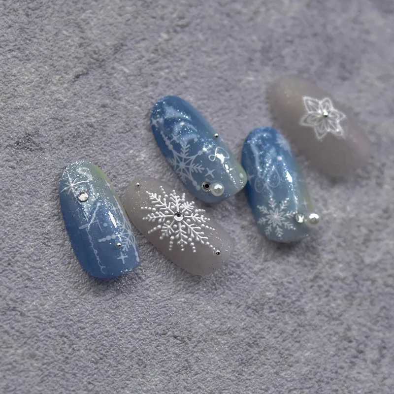 Christmas 5D Embossed White Snowflakes Nail Stickers New Year Winter Xmas Snow Nail Art Decals Self-adhesive Decor Sliders Y#7RKXJ240814