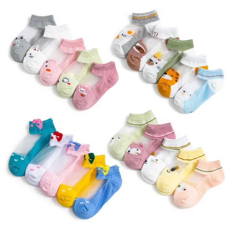 5 pairs/batch of summer childrens socks thin comfortable breathable baby socks cotton mesh childrens socks boys and girls aged 0-12 years old W240814