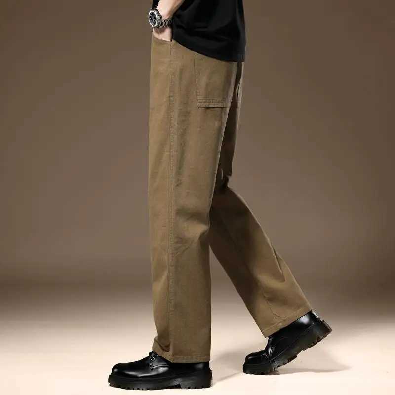 Spring/Summer Solid Color Fashion Straight Pants Mens Street Korean Zipper Pocket Patch Work Wide Leg TrousersW240725