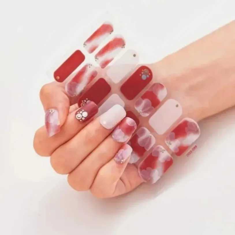 New 5D Semi Cured UV Gel Nail Slider Blush Flowers Design Full Nails Wrap Decals Waterproof UV StickersXJ240814