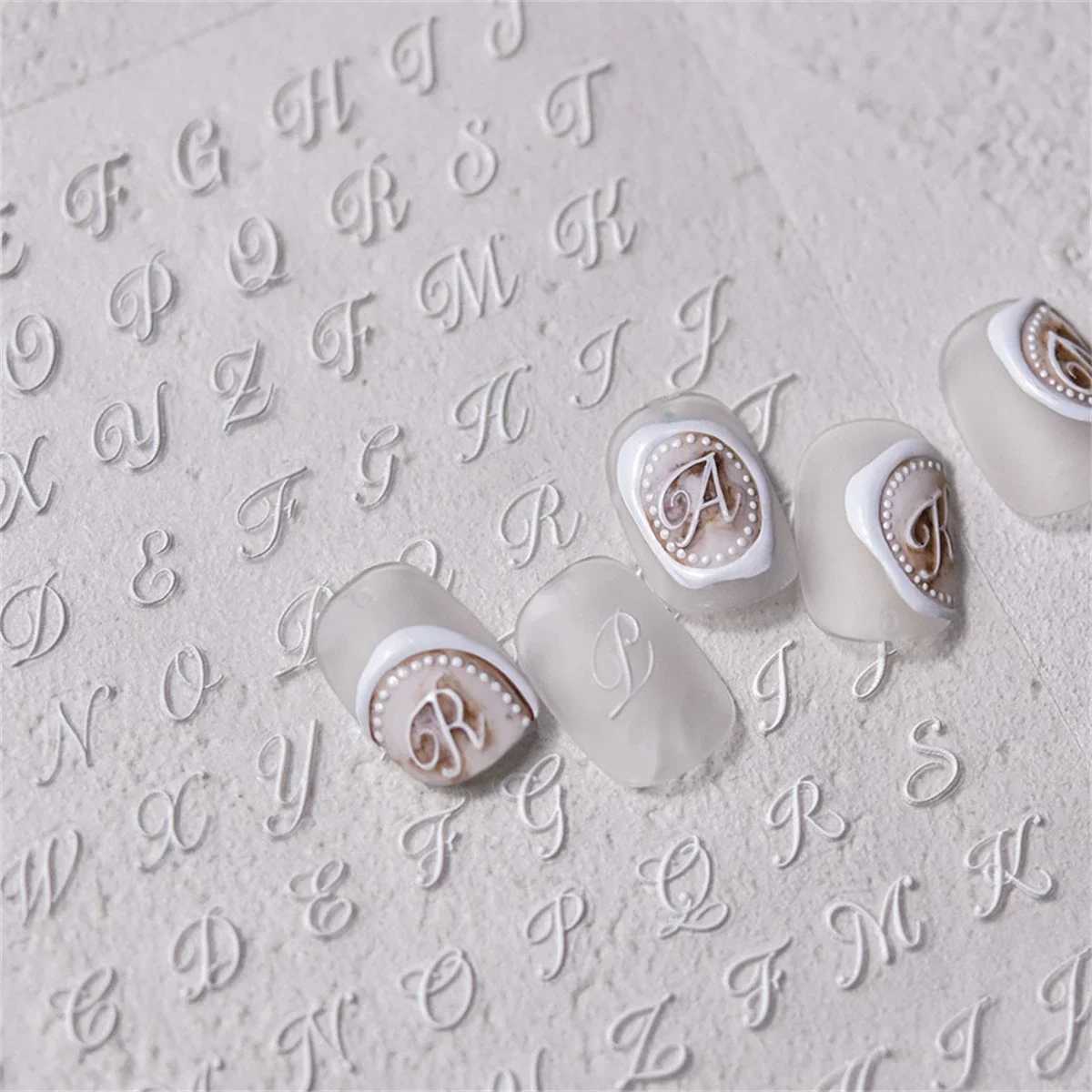 1pcs 5D Retro Black English Nail Art Charms White Letter Self Adhesive Slider Press on Nails Decorations Decals Accessories DIYXJ240814
