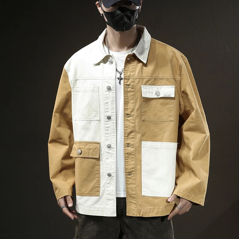 100% Cotton High Quality Mens Denim JacketColor Contrast Jacket CoatPockets Decors Trendy Korea Version Denim Clothes Top 240814