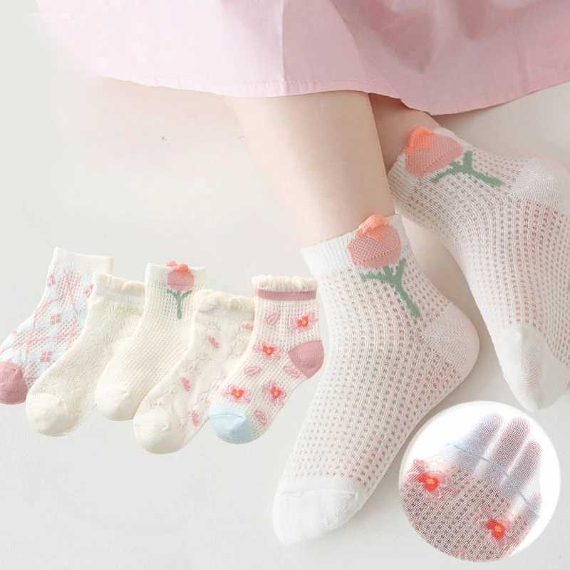 5 pairs/batch of childrens socks cute cotton for children and girls outdoor travel sports socks spring and summer sports clothing accessories W240814