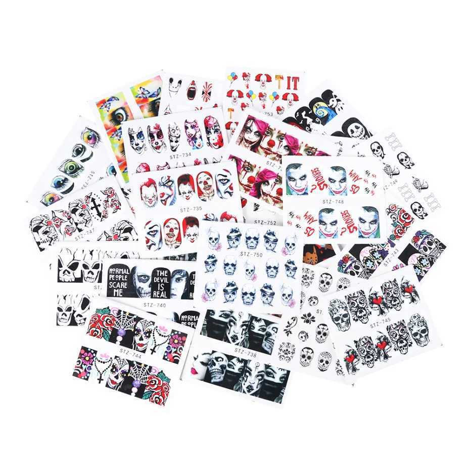 24 Pcs Halloween Nail Art Water Sticker Set Anime Skull Bone Decals Gel Polish Slider Accessories Nail Decorations LASTZ731-755XJ240814