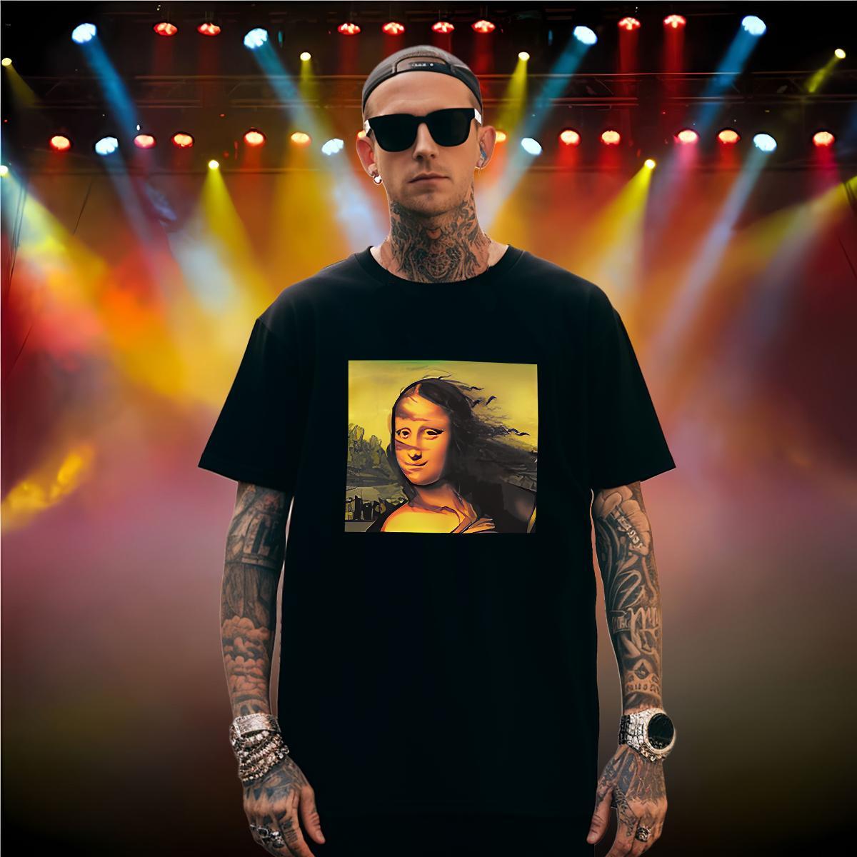 Loose Mona Lisa Men T Shirts Daily Wear Men Clothes T-Shirt 230g 100% Cotton Factory Direct Breathable Short Sleeve DIY Anime Tops