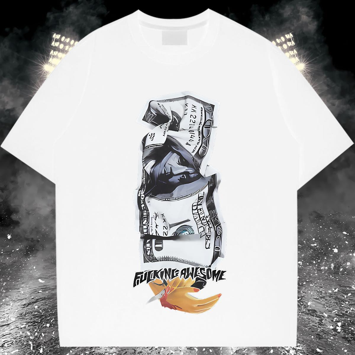 T shirt 100% Cotton 230g money Daily Outfit Breathable Short Sleeve White Plus Size Men Clothes T-Shirt 2024 DIY Free Shipping Wear