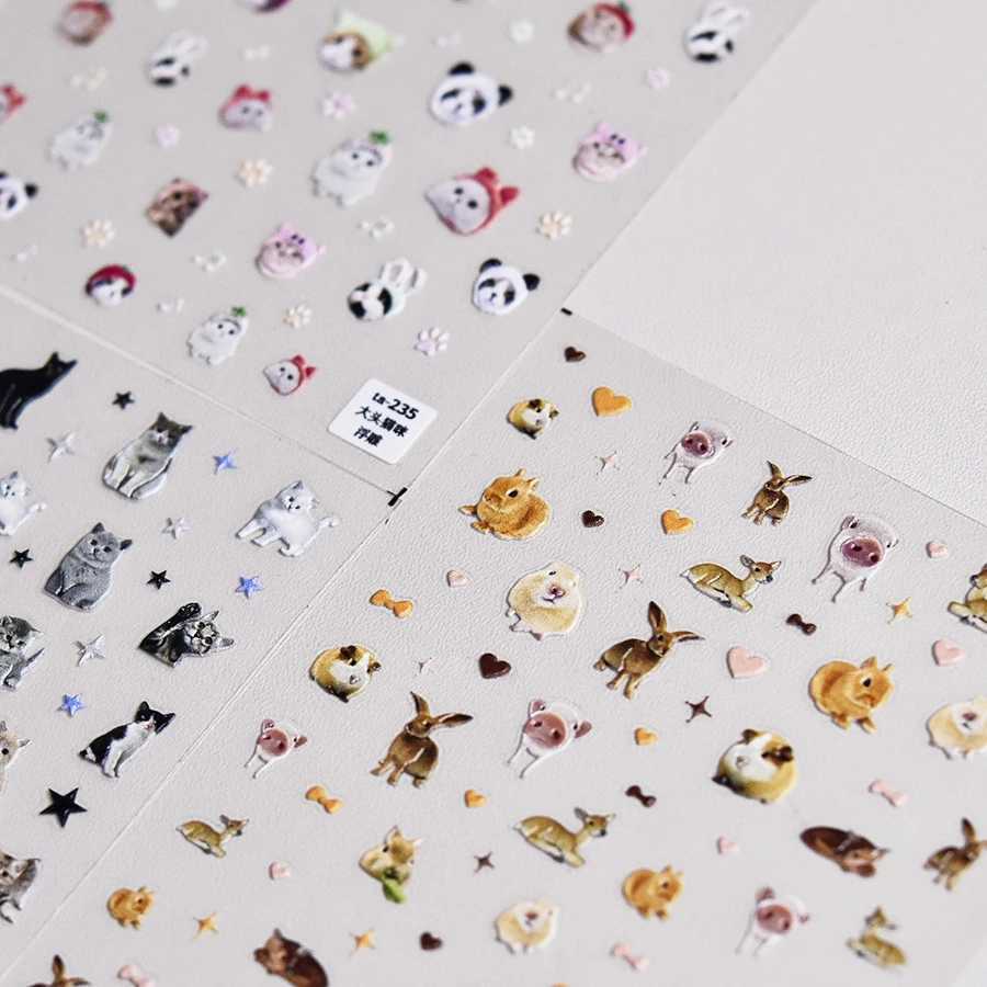 Lovely Dog Cat Animal Bunny 3D Soft Embossed Relief Self Adhesive Nail Art Stickers Cute Pretty Puppy Kitty Star Manicure DecalsXJ240814