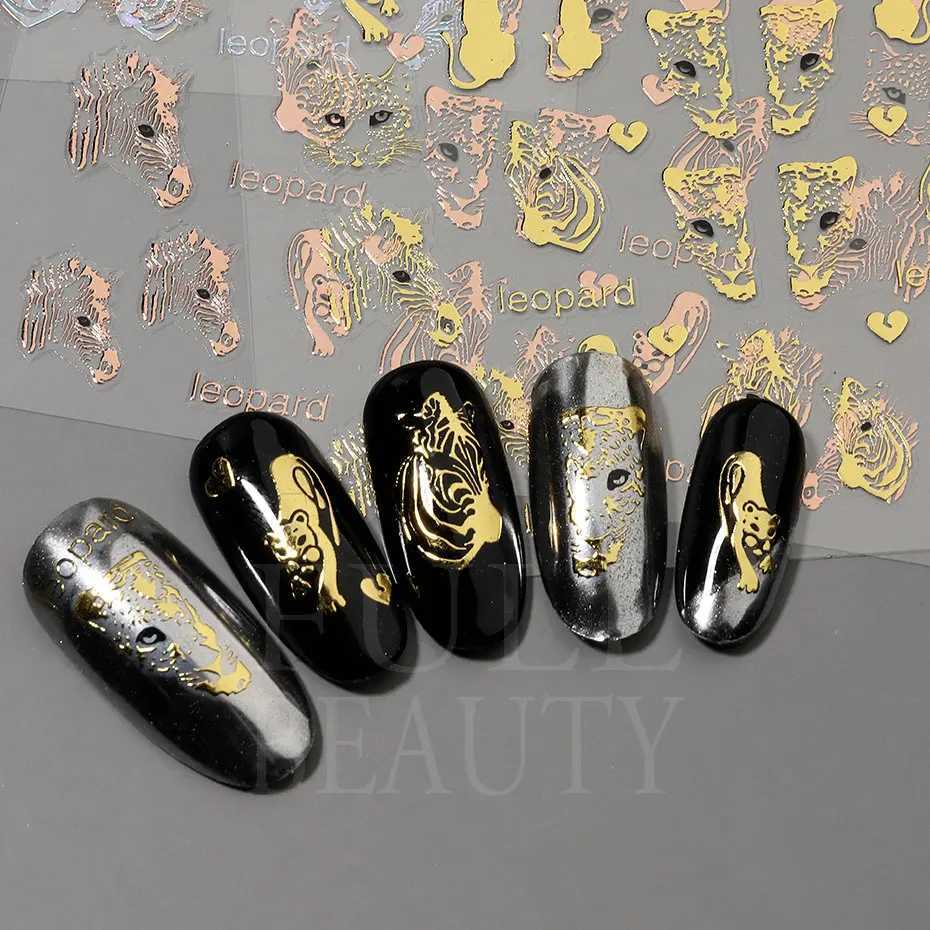 The Leopard Tiger Nails Stickers 3D Bronzing Rose Gold Black Zebra Wildlife Prints Manicure Sliders Nail Art Decoration #BTF-S08XJ240814