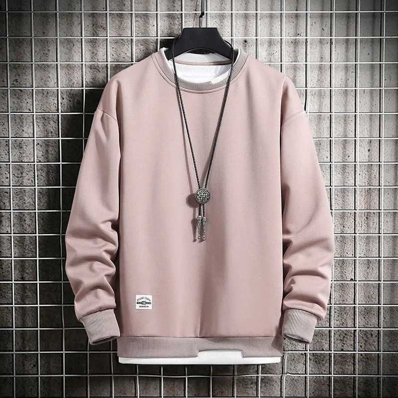 Mens Casual Sweatshirts Hoodie Men Fake Two Pieces Multi Color O-Neck Fashion Harajuku Style Male Sweatshirt 2023 NewXJ240814