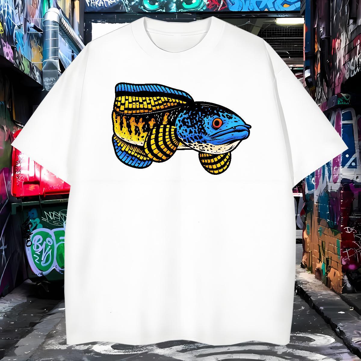 Loose T Shirt For Man fish Round Neck Short Sleeve Street wear Hip Hop Oversized 100% Cotton 230g Men Tops Tees New Designer Tees Shirts