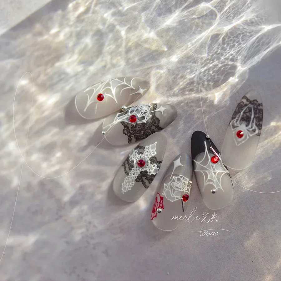 1pcs 5D Relief Glitter Diamonds Nail Stickers Decals Laser Dark White Wild Spider Web Cross Adhesive DIY Nail Art Decor StickersXJ240814