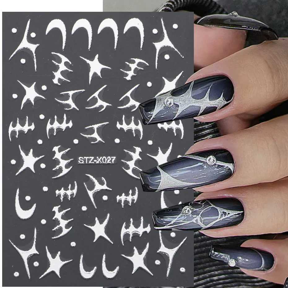 3D Silver Metallic Line Chrome Nail Sticker French Stripe Line Flame Metal Liquid Slider Heart Star Aesthetic Y2K DecalsXJ240814