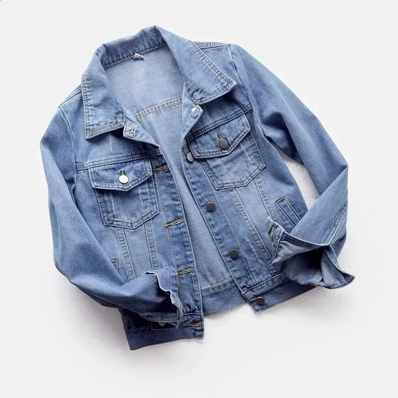 2023 Spring Autumn Womens Denim Jacket Long Sleeve Overcoat Loose Basic Coat Button Streetwear Outerwear Jeans Jackets 240820