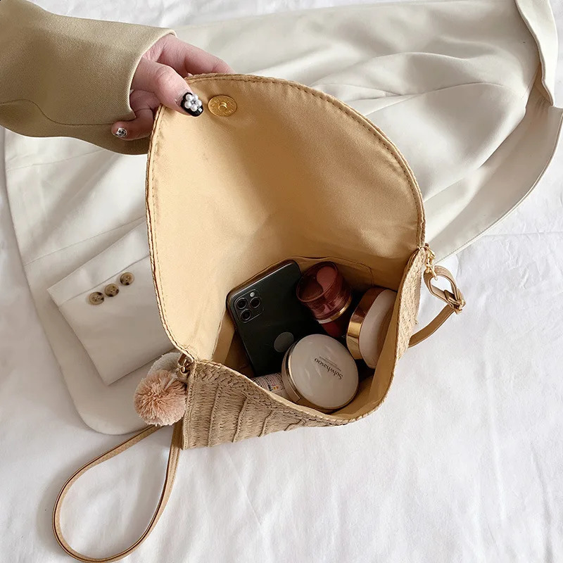 Casual Women Envelope Clutch Bags Lady Fashion Crossbody Bag Beach Straw Woven Messenger Shoulder Travel Tote Purse 240814
