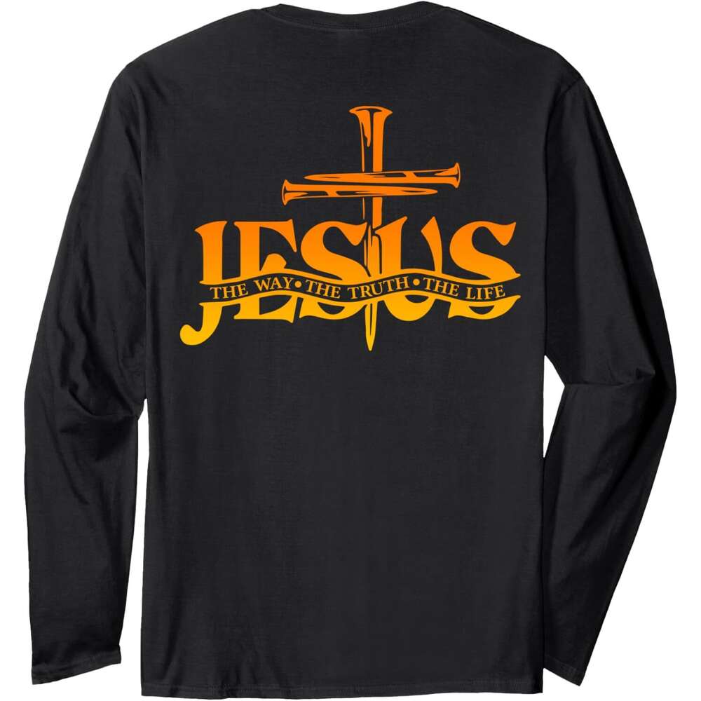 Long Sleeve Shirts for Men sweatshirt Jesus The Way Truth Life Bible Verse Christian (On Back) Long Sleeve Tee Streetwear Casual tops clothes Simplici