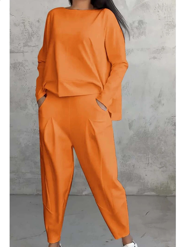 Fashionable Irregular Top Women Set Long-sleeved Loose Female Two Piece Suits Ladies Pocket Trousers Sets Outfit Elegant Clothes 240814