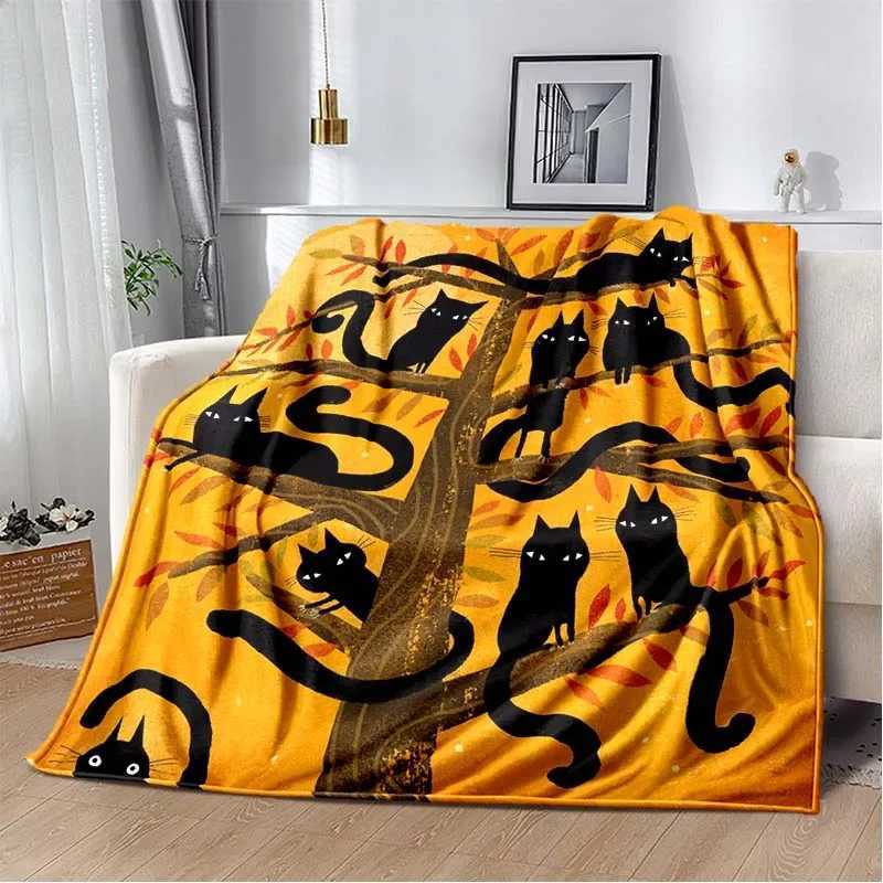 9 Cute Cat Cartoon Soft Flannel Fluffy Throw Camping Blanket for Children Sofa Throw Thin Blanket Fashion Gift Y240815